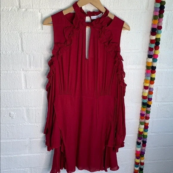 IRO Ruffle Cold Shoulder Layered Open Back Long Sleeve Mock Neck Dress - Picture 2 of 11